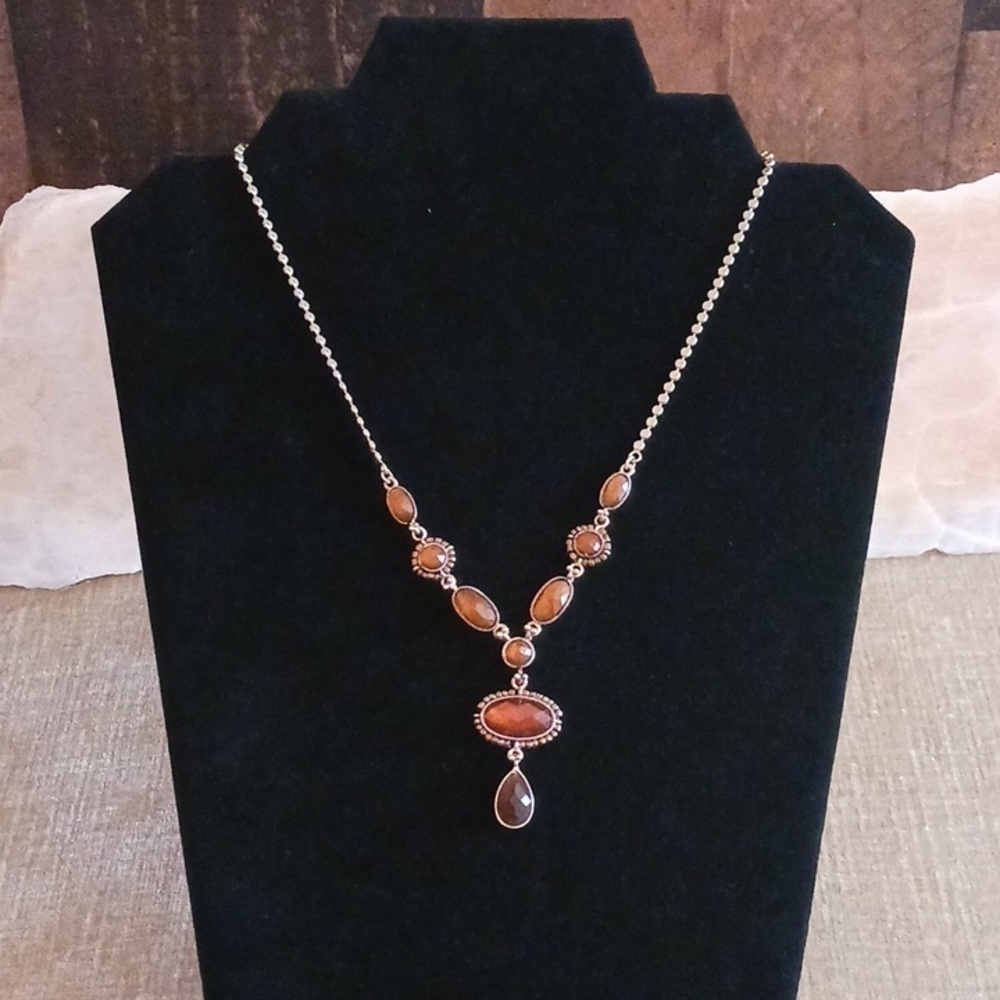 Vintage Liz Claiborne Brown Faceted Crystal Gold Tone Necklace